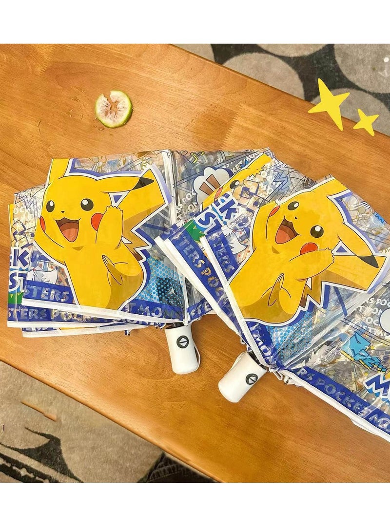 مظلة أوتوماتيكية شفافة بنمط بيكاتشو بتصميم كرتوني، مظلة ثلاثية الطي، مظلة قابلة للطي، مظلة للأطفال للجنسين - Image 5